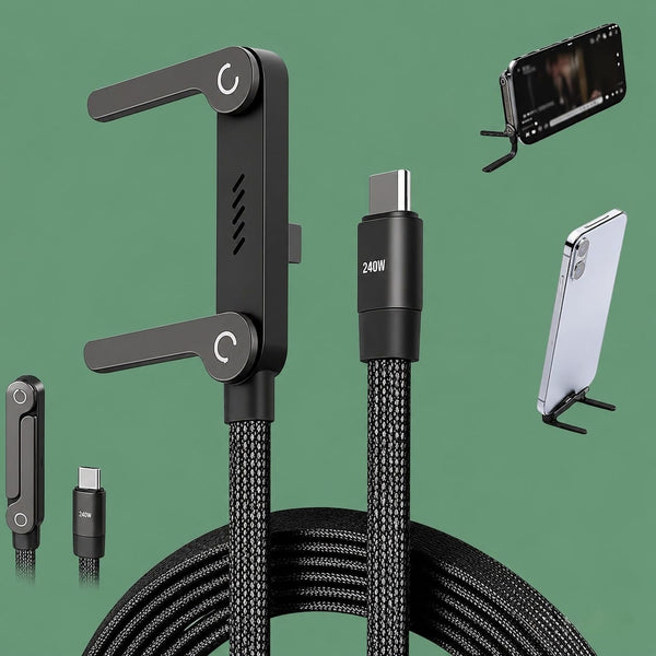 240W - USB C to USB C- Fast Charging Gaming Data Cable - 1.5M with Foldable Phone Stand